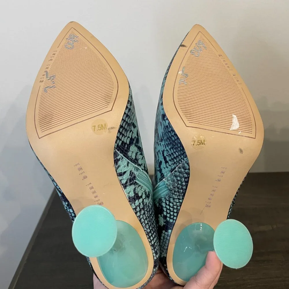 Gianni Bini Fawlie Aqua Teal Snake Leather Clear Flared‎ Heel Booties 7.5 NEW